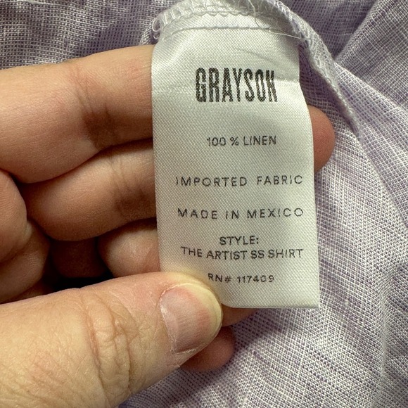 Grayson The Artist SS Short Sleeved Lilac Linen Button Down Shirt Size 03 M - Picture 5 of 6